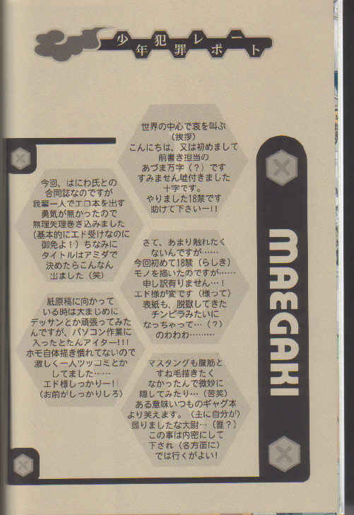 (C66) [みじんこぱらだいす (あづま十字、はにわかずよし)] 少年犯罪レポート (鋼の錬金術師) [ページ欠落]