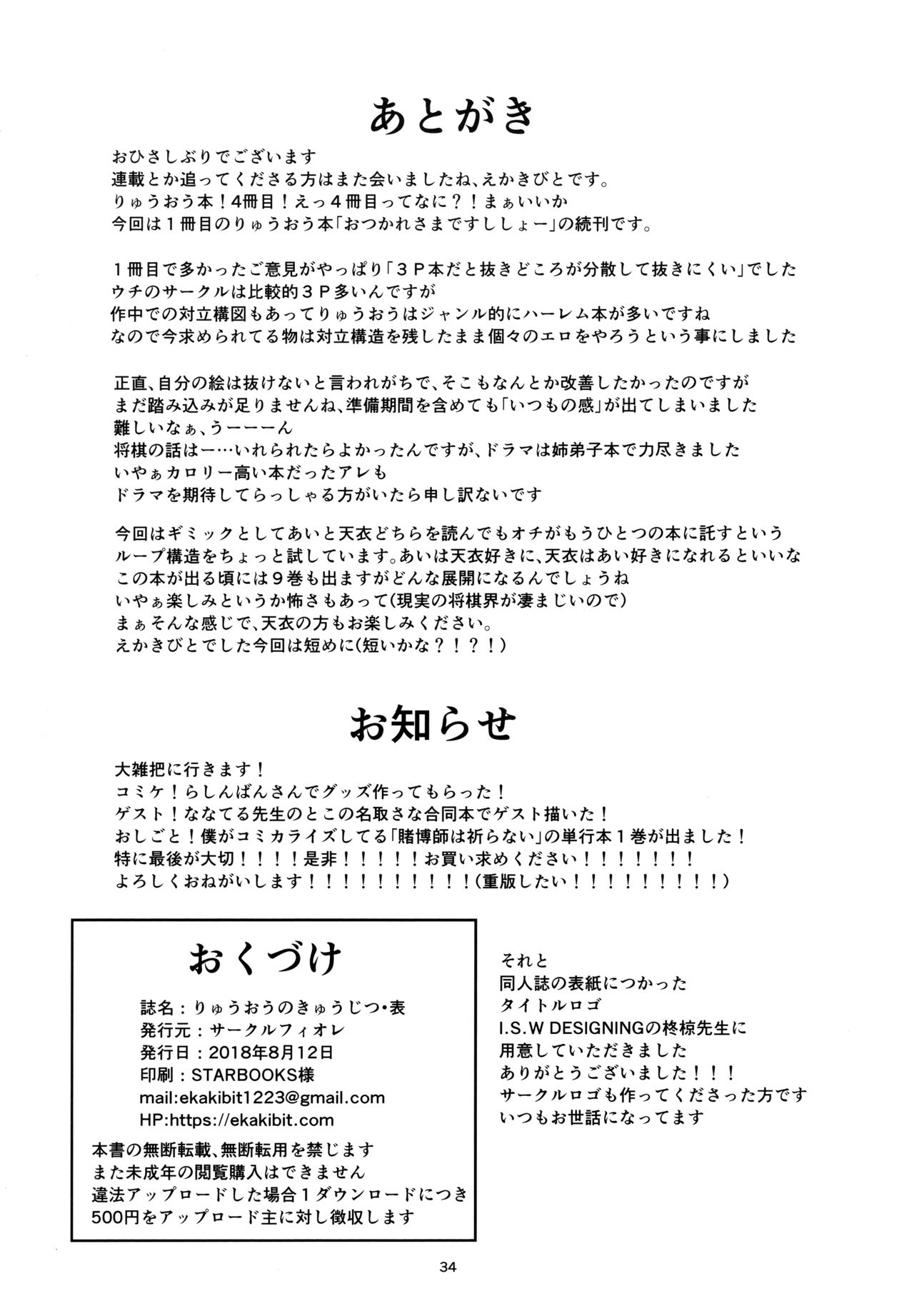(C94) [サークルフィオレ (えかきびと)] りゅうおうのきゅうじつ・裏 (りゅうおうのおしごと!)