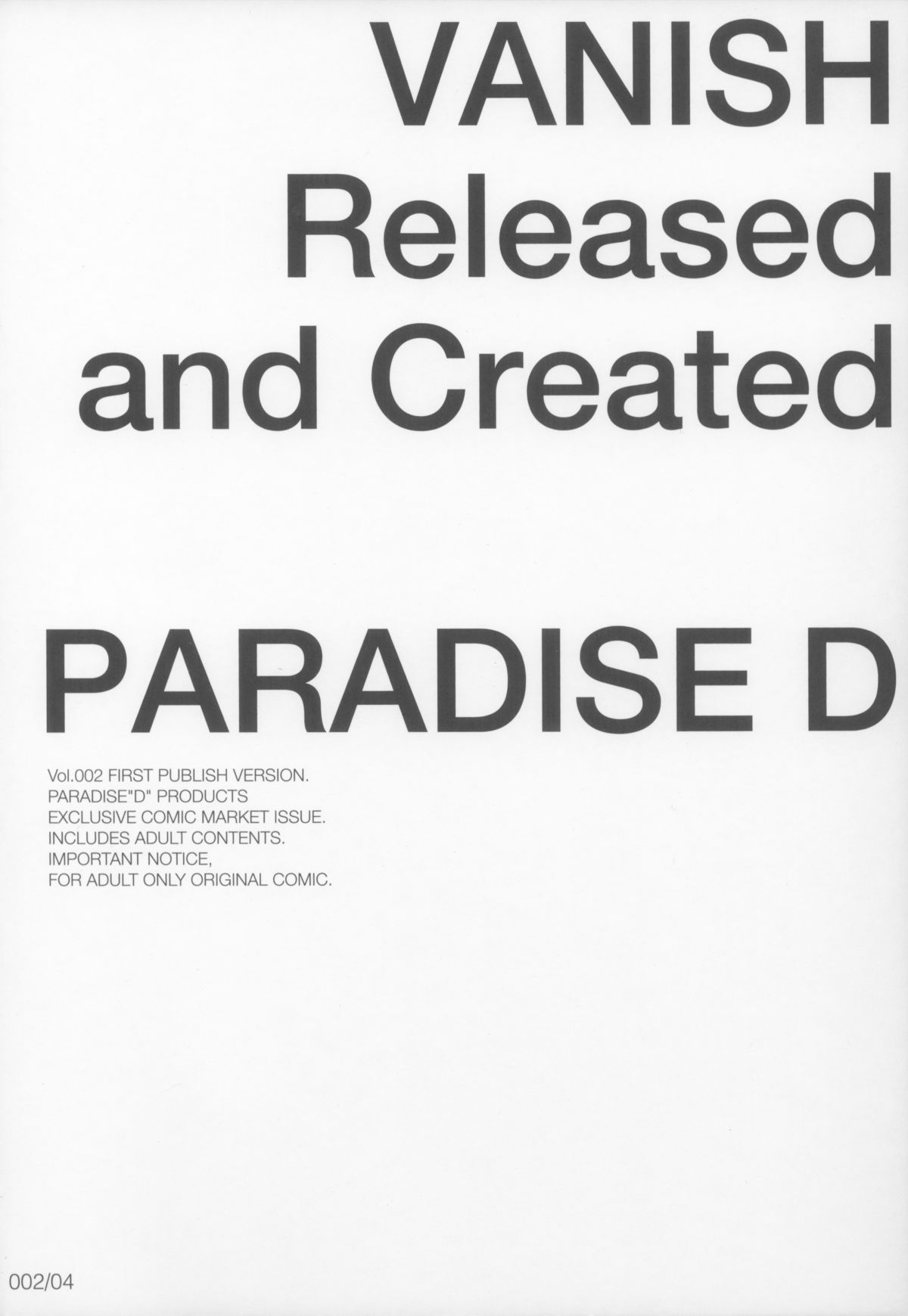 (C81) [PARADISE"D" PRODUCTS (HJB)] VANISH Vol.002