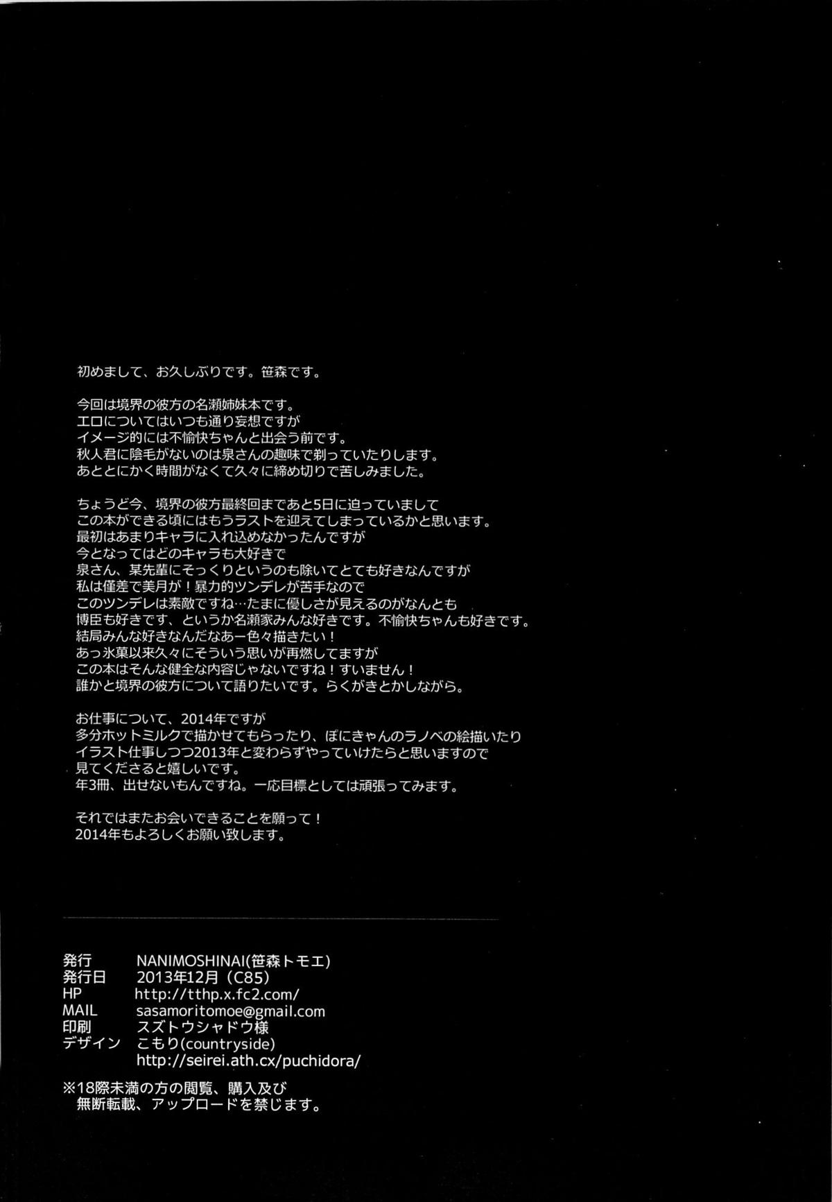 (C85) [NANIMOSHINAI (笹森トモエ)] 乳白色 (境界の彼方)