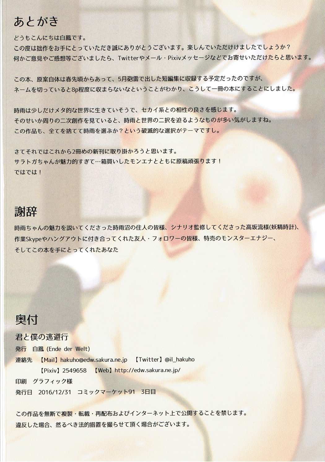 (C91) [Ende der Welt (白鳳)] 君と僕の逃避行 (艦隊これくしょん -艦これ-)
