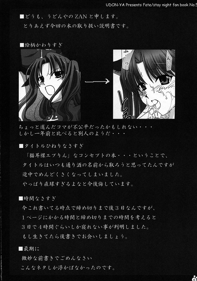 (コミコミ9) [うどんや (鬼月あるちゅ、ZAN)] 猫耳裸えぷりん (Fate/stay night) [中国翻訳]